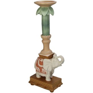 Kandelaar - Olifant roze/groen - Polyresin - 34,50 cm